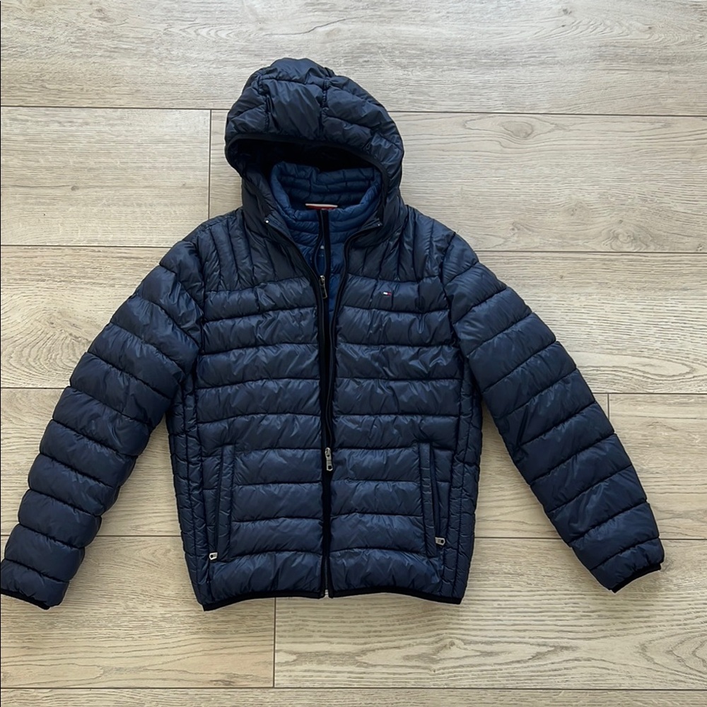 Tommy Hilfiger down jacket Navy Quilted Hooded men size S In